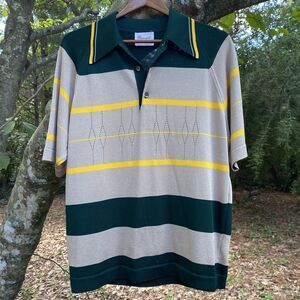 Vintage Donegal Colesta 70s Knit Striped Collared Shirt Short Sleeve Mens XL